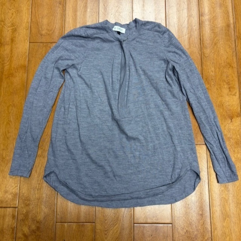 Kinross Cashmere Top S Gray 100% Cashmere Zip Neck Quiet Luxury Minimalist